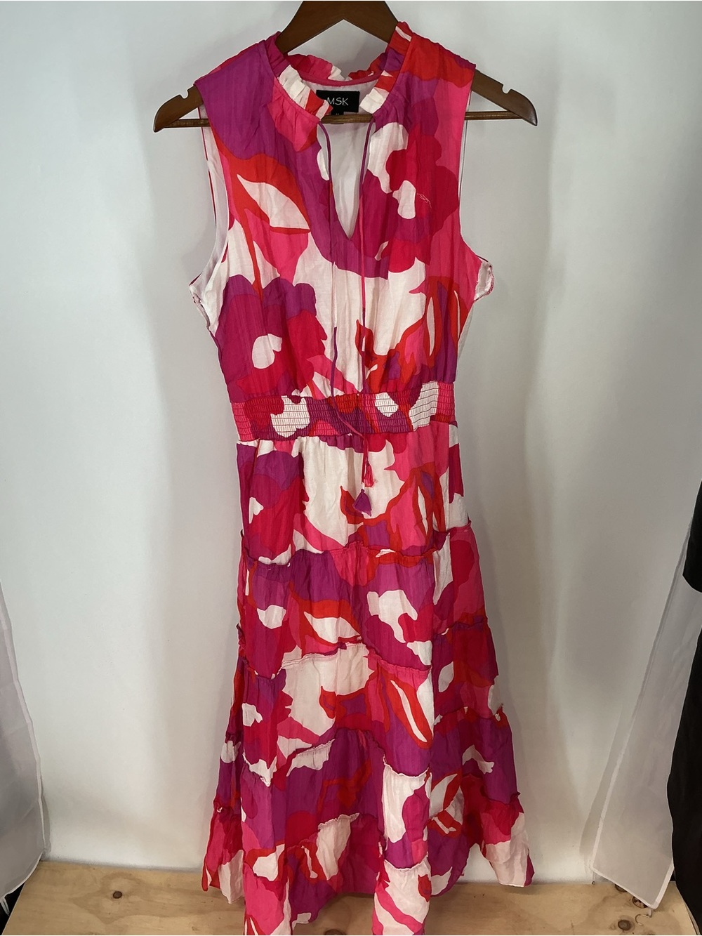 MSK Pink & Red Floral Sleeveless Maxi Dress Size M
